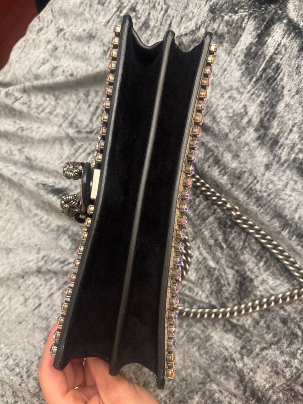 Gucci Beige and Black Monogram Crystal Dionysus Small Shoulder Bag - Picture 15 of 17
